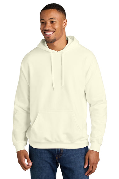 Gildan SF500 Mens Softstyle Hooded Sweatshirt Hoodie w/ Pouch Pocket Off White Model Front