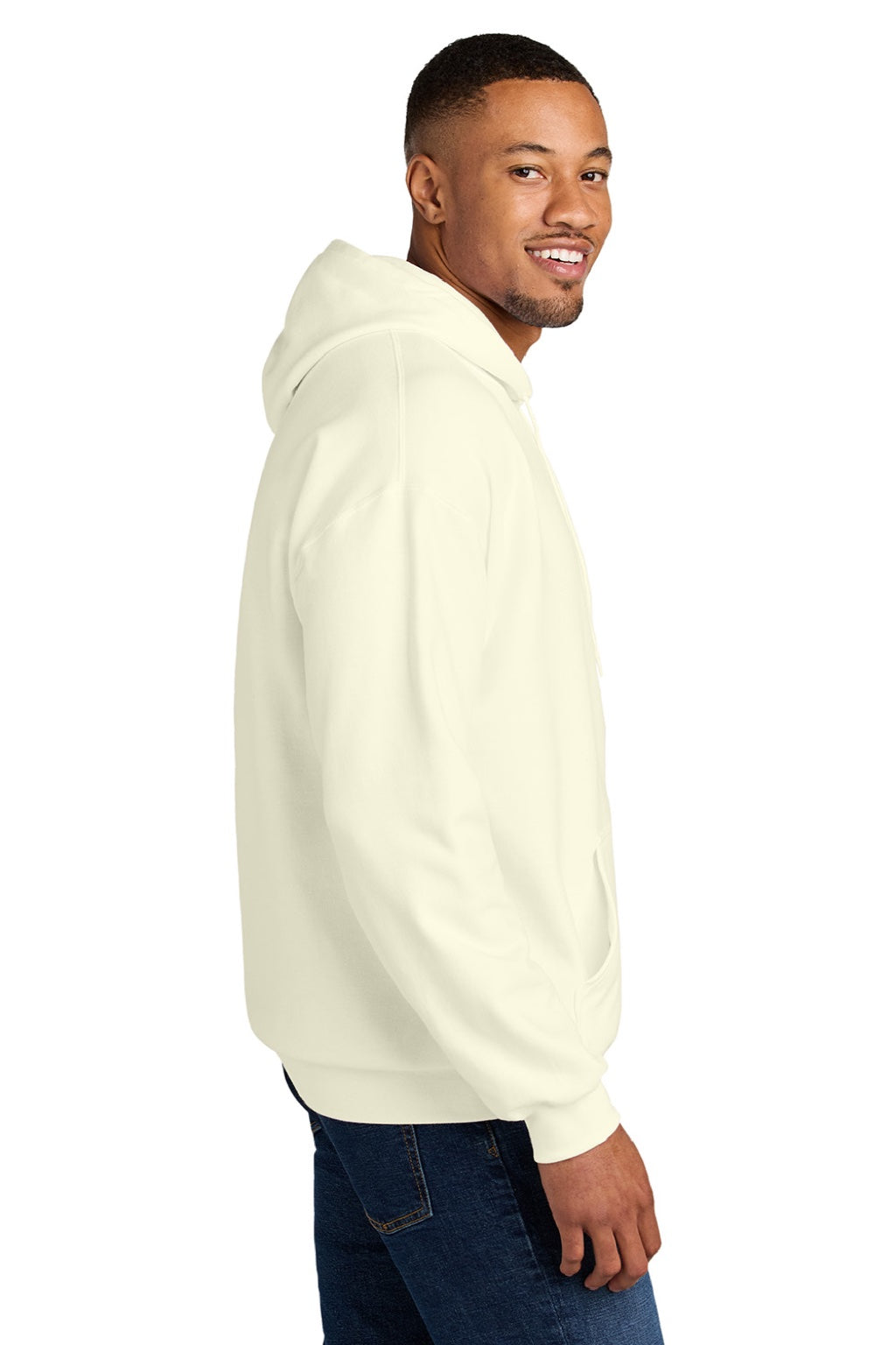 Gildan SF500 Mens Softstyle Hooded Sweatshirt Hoodie w/ Pouch Pocket Off White Model Side