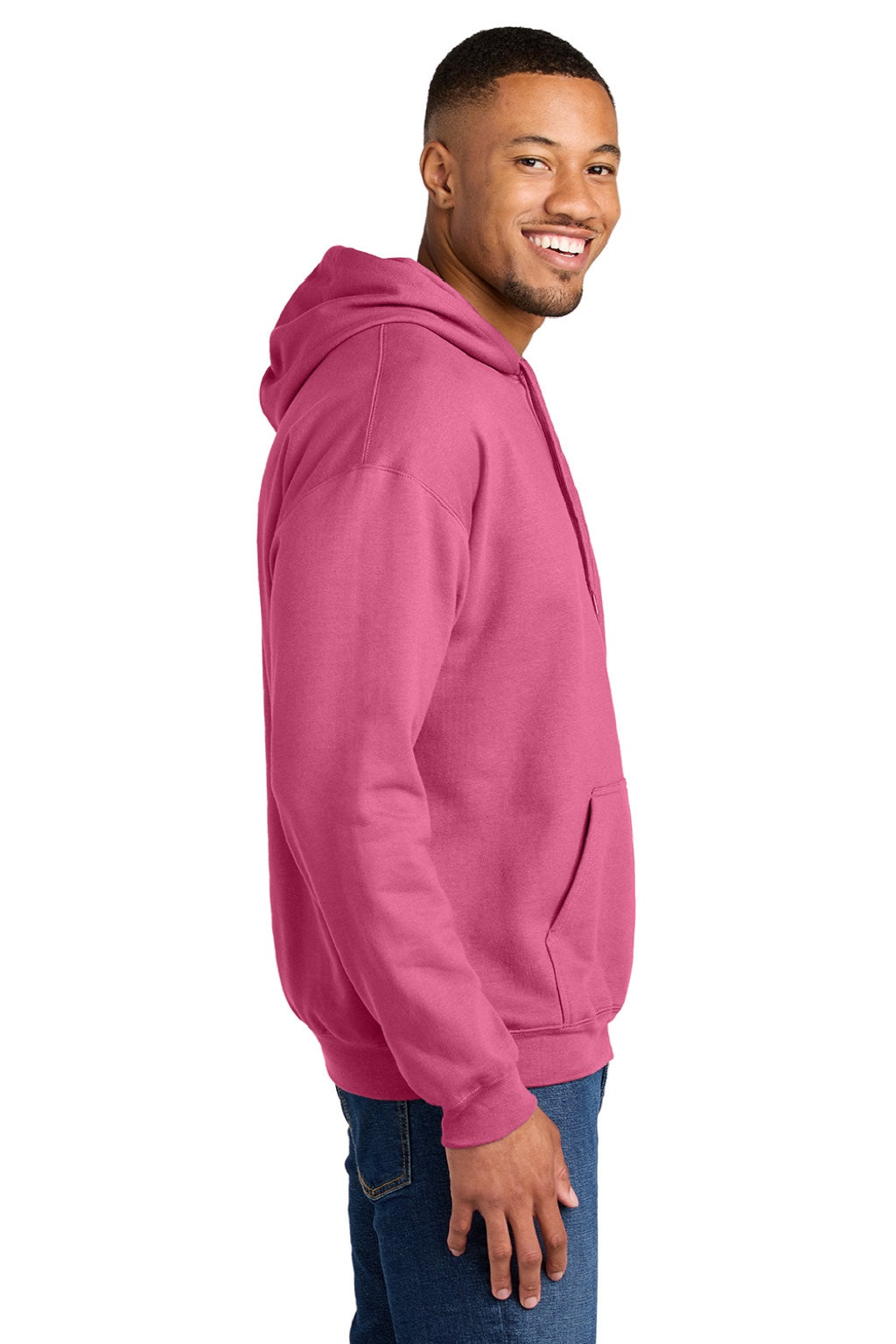Gildan SF500 Mens Softstyle Hooded Sweatshirt Hoodie w/ Pouch Pocket Pink Lemonade Model Side
