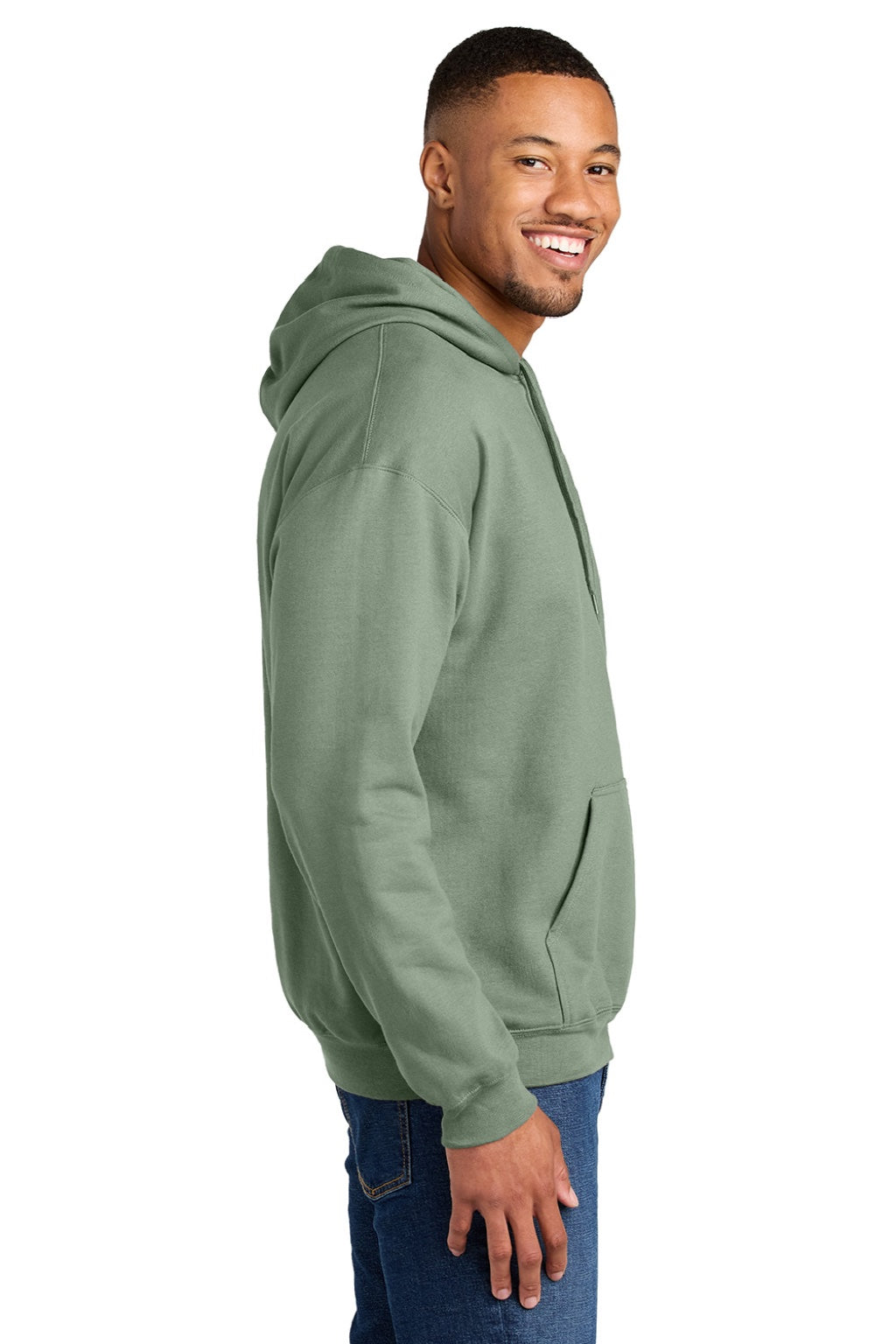 Gildan SF500 Mens Softstyle Hooded Sweatshirt Hoodie w/ Pouch Pocket Sage Green Model Side