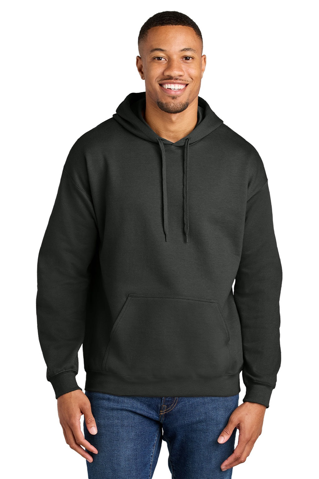 Gildan SF500 Mens Softstyle Hooded Sweatshirt Hoodie w/ Pouch Pocket Smoke Grey Model Front
