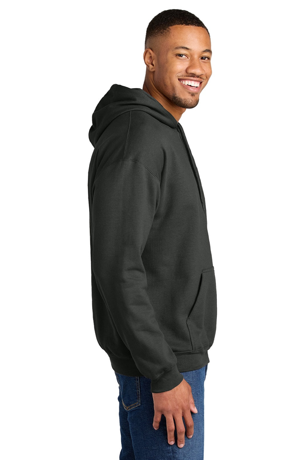 Gildan SF500 Mens Softstyle Hooded Sweatshirt Hoodie w/ Pouch Pocket Smoke Grey Model Side