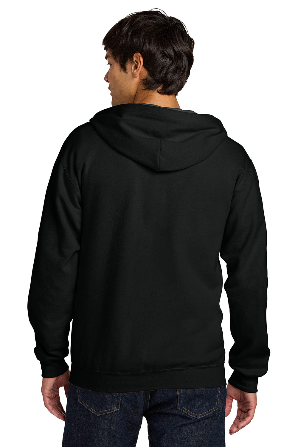Gildan SF600 Mens Softstyle Fleece Full Zip Hooded Sweatshirt Hoodie w/ Pockets Black Model Back