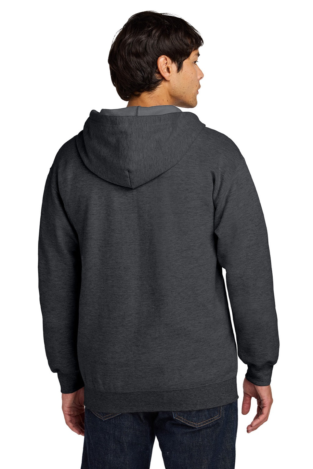 Gildan SF600 Mens Softstyle Fleece Full Zip Hooded Sweatshirt Hoodie w/ Pockets Heather Dark Grey Model Back