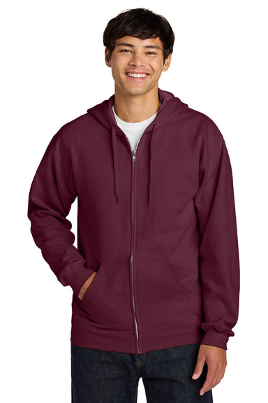 Gildan SF600 Mens Softstyle Fleece Full Zip Hooded Sweatshirt Hoodie w/ Pockets Maroon Model Front