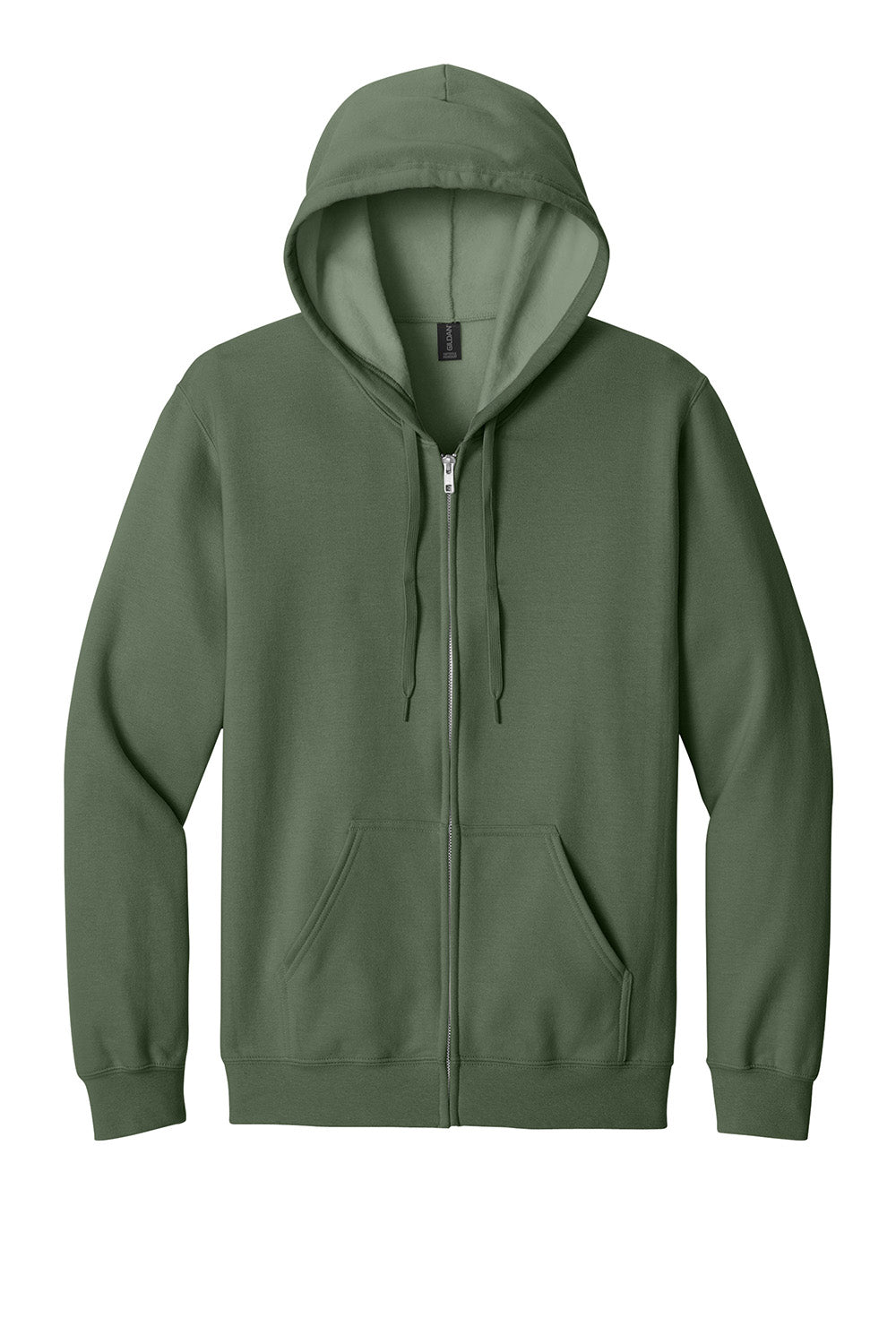 Gildan SF600 Mens Softstyle Fleece Full Zip Hooded Sweatshirt Hoodie w/ Pockets Military Green Flat Front