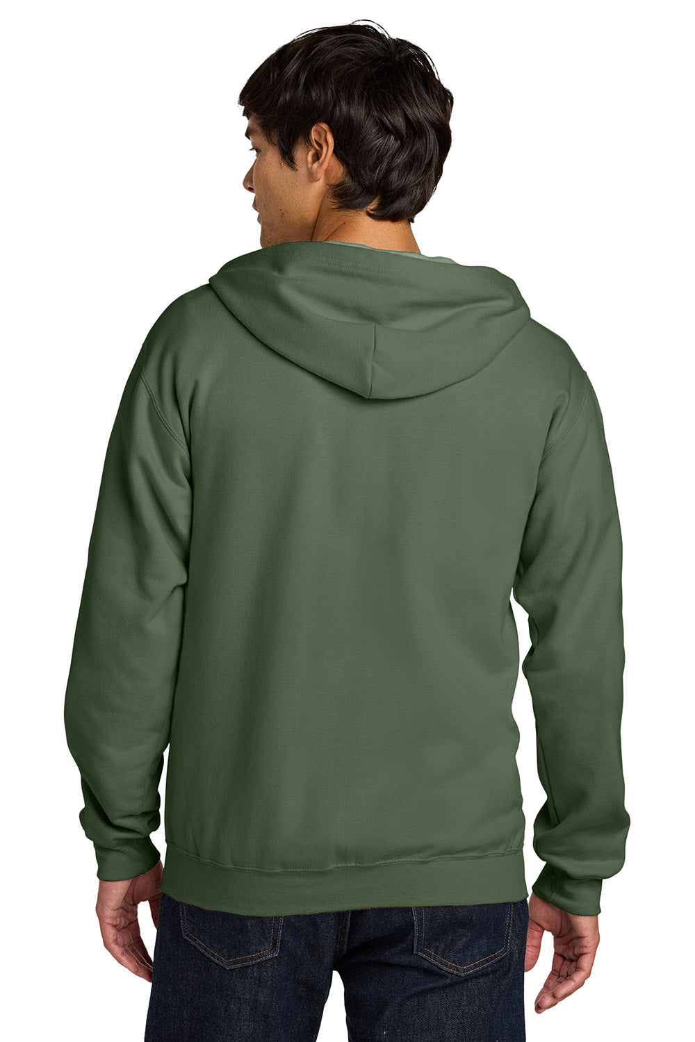 Gildan SF600 Mens Softstyle Fleece Full Zip Hooded Sweatshirt Hoodie w/ Pockets Military Green Model Back