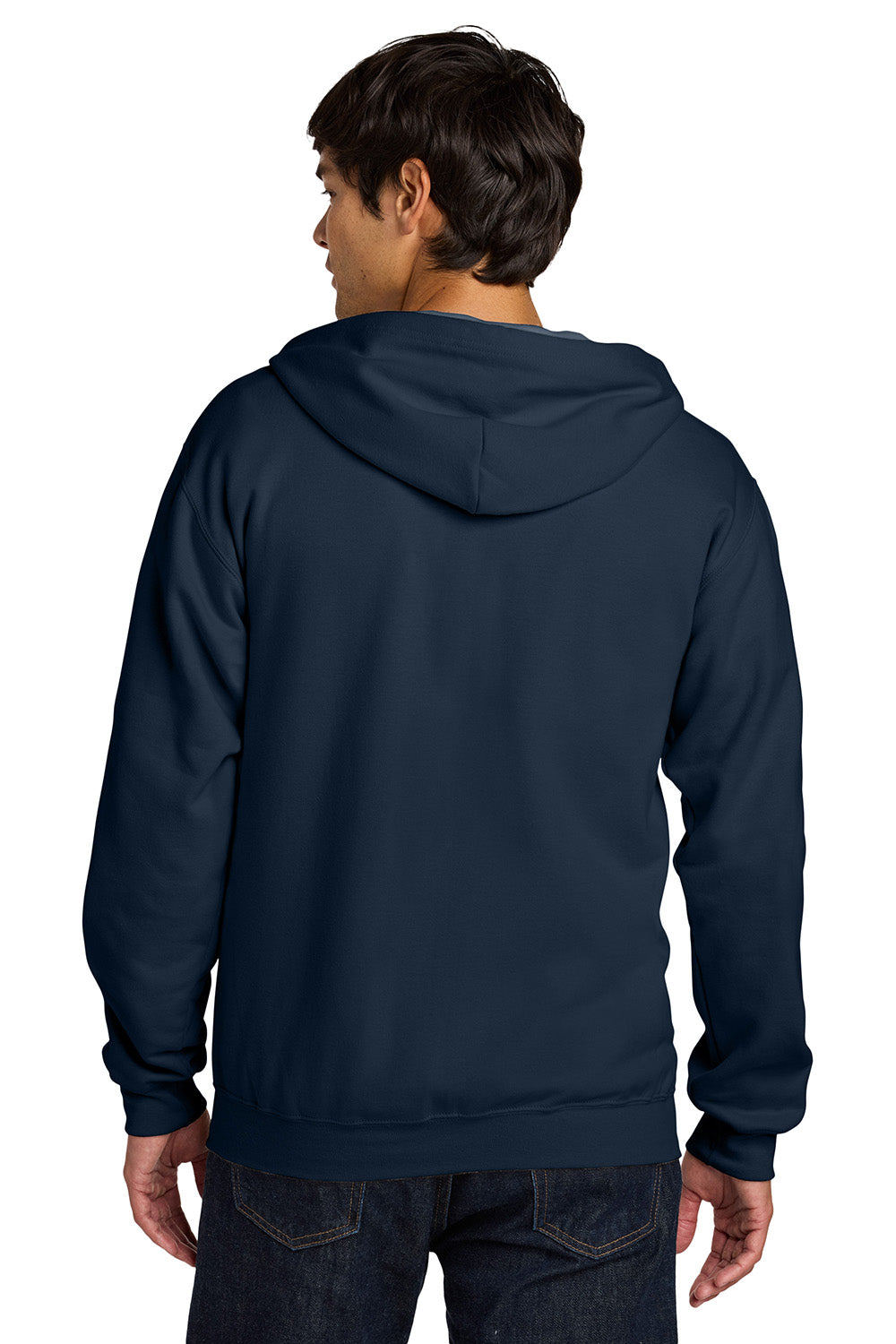 Gildan SF600 Mens Softstyle Fleece Full Zip Hooded Sweatshirt Hoodie w/ Pockets Navy Blue Model Back