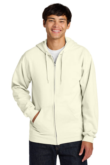 Gildan SF600 Mens Softstyle Fleece Full Zip Hooded Sweatshirt Hoodie w/ Pockets Off White Model Front