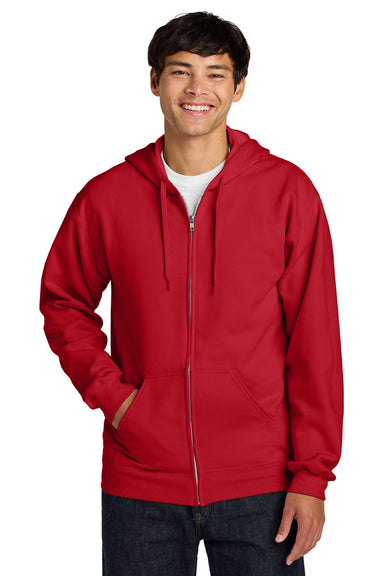 Gildan SF600 Mens Softstyle Fleece Full Zip Hooded Sweatshirt Hoodie w/ Pockets Red Model Front