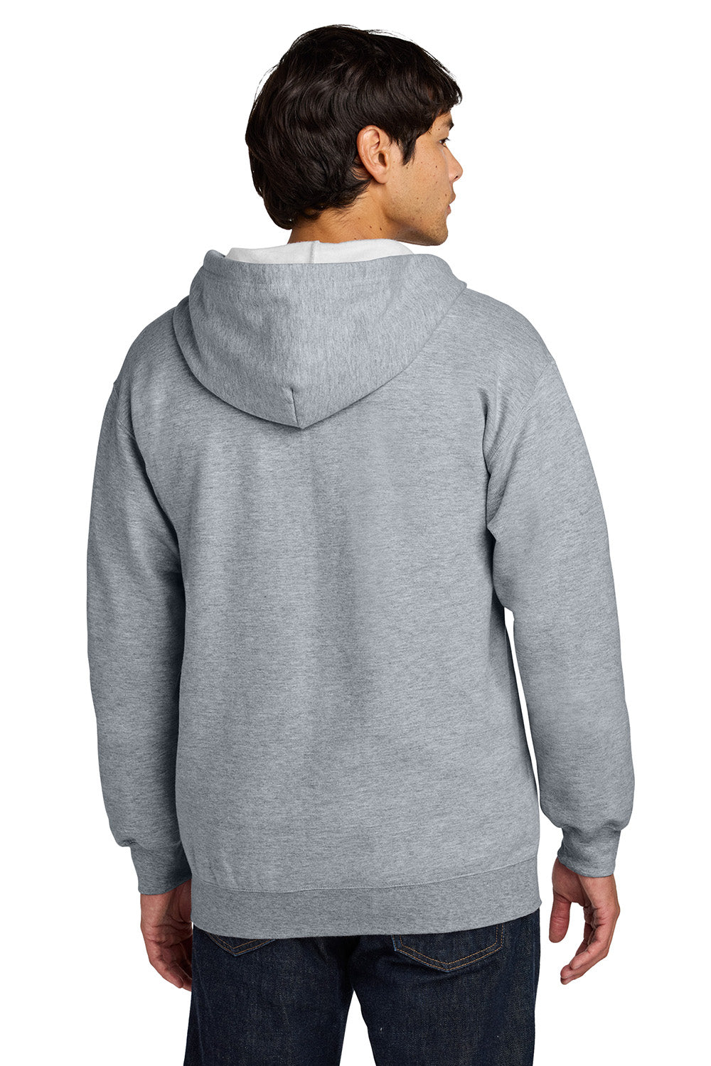 Gildan SF600 Mens Softstyle Fleece Full Zip Hooded Sweatshirt Hoodie w/ Pockets Sport Grey Model Back