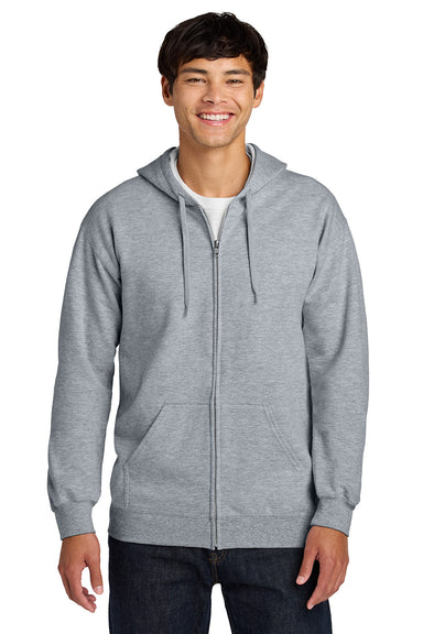 Gildan SF600 Mens Softstyle Fleece Full Zip Hooded Sweatshirt Hoodie w/ Pockets Sport Grey Model Front