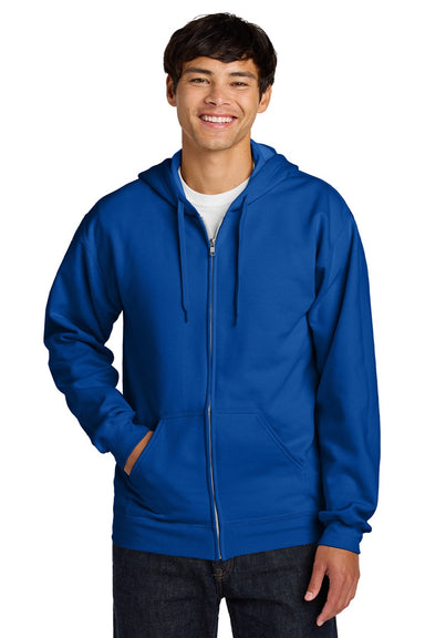 Gildan SF600 Mens Softstyle Fleece Full Zip Hooded Sweatshirt Hoodie w/ Pockets Royal Blue Model Front