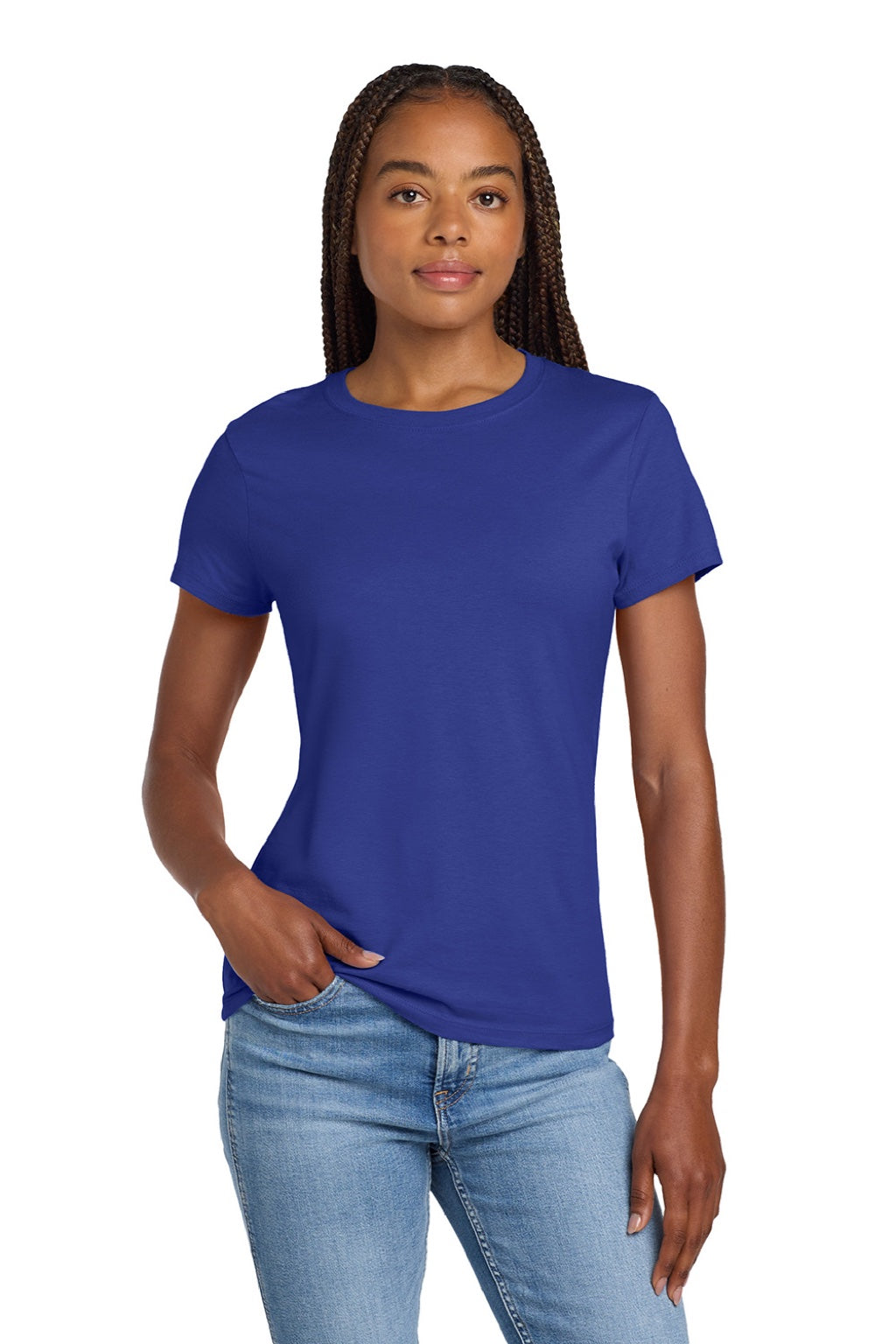 Hanes SL04 Womens Perfect-T Short Sleeve Crewneck T-Shirt Deep Royal Blue Model Front