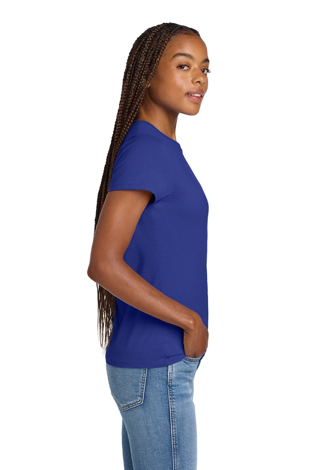 Hanes SL04 Womens Perfect-T Short Sleeve Crewneck T-Shirt Deep Royal Blue Model Side