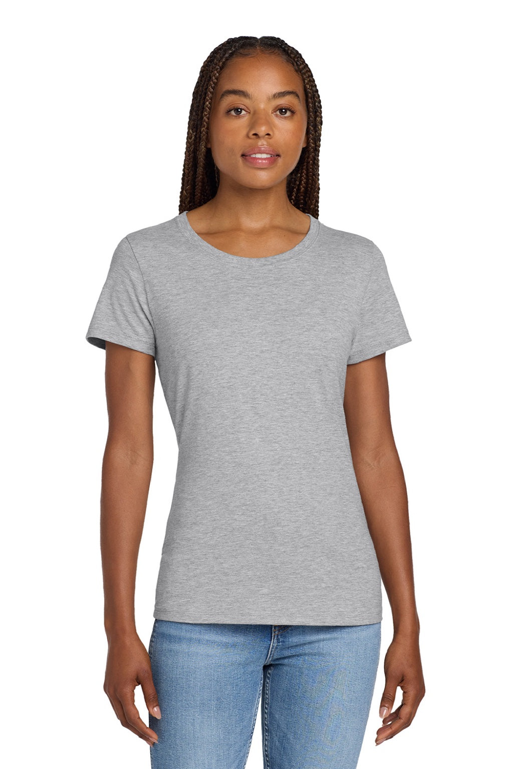 Hanes SL04 Womens Perfect-T Short Sleeve Crewneck T-Shirt Light Steel Grey Model Front