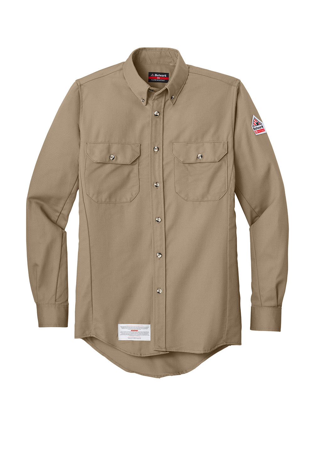 Bulwark SLU2 Mens EXCEL FR ComforTouch Long Sleeve Button Down Shirt w/ Double Pockets Khaki Brown Flat Front