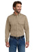 Bulwark SLU2 Mens EXCEL FR ComforTouch Long Sleeve Button Down Shirt w/ Double Pockets Khaki Brown Model Front