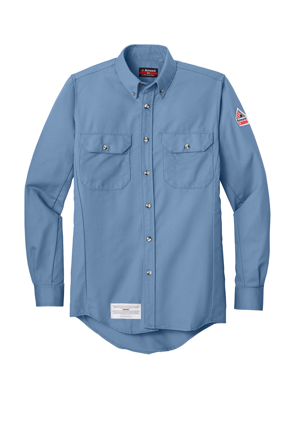 Bulwark SLU2 Mens EXCEL FR ComforTouch Long Sleeve Button Down Shirt w/ Double Pockets Light Blue Flat Front