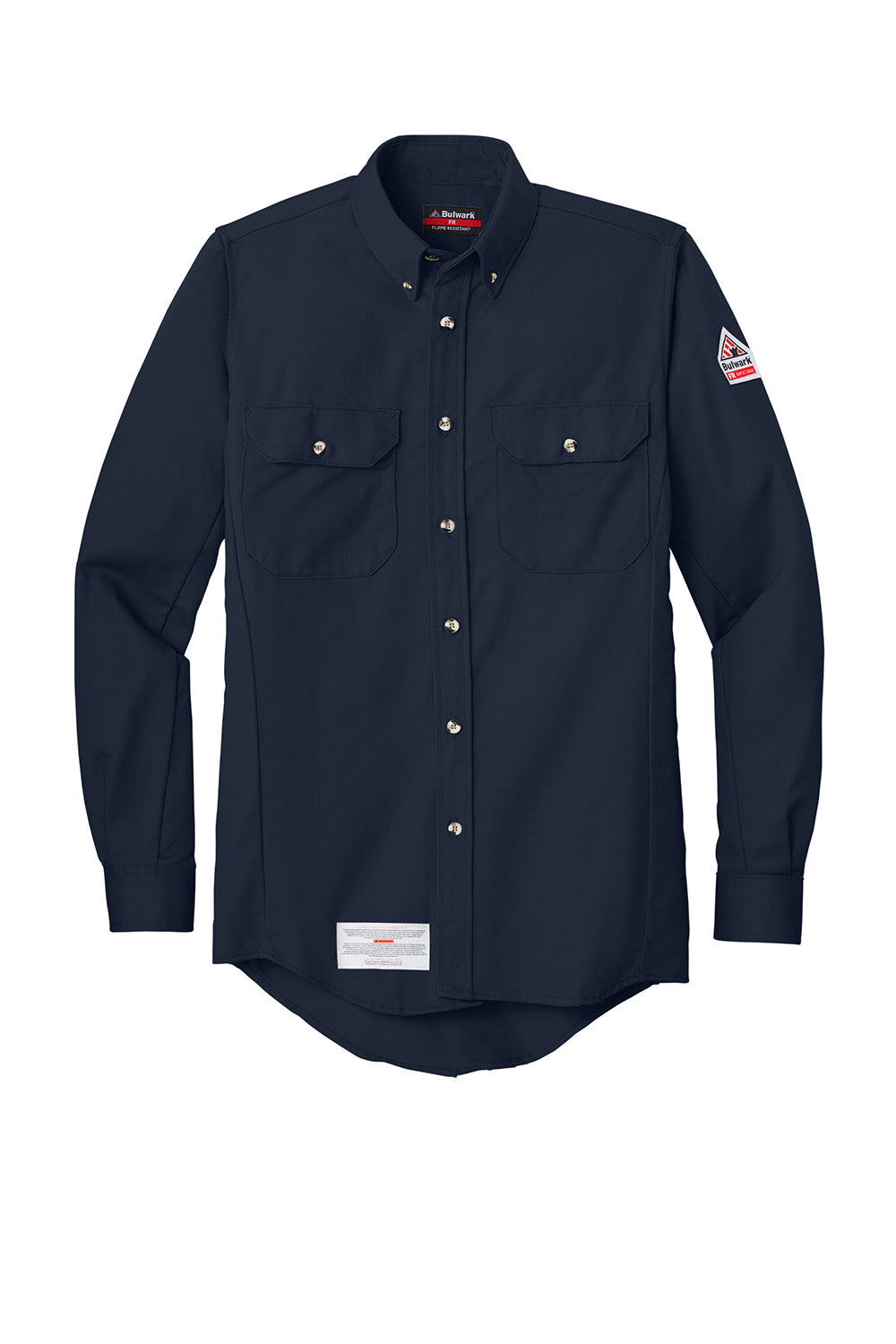 Bulwark SLU2 Mens EXCEL FR ComforTouch Long Sleeve Button Down Shirt w/ Double Pockets Navy Blue Flat Front