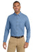 Port & Company SP10 Mens Denim Long Sleeve Button Down Shirt w/ Pocket Faded Blue Model Front