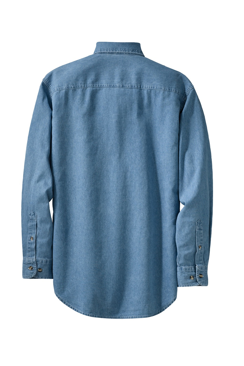 Port & Company SP10 Mens Denim Long Sleeve Button Down Shirt w/ Pocket Faded Blue Flat Back