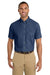 Port & Company SP11 Mens Denim Short Sleeve Button Down Shirt w/ Pocket Ink Blue Model Front