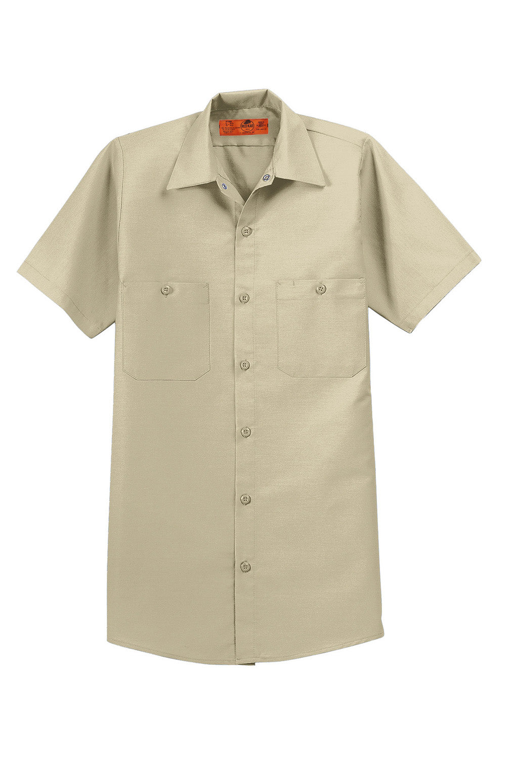 Red Kap SP24/SP24LONG Mens Industrial Moisture Wicking Short Sleeve Button Down Shirt w/ Double Pockets Light Tan Flat Front