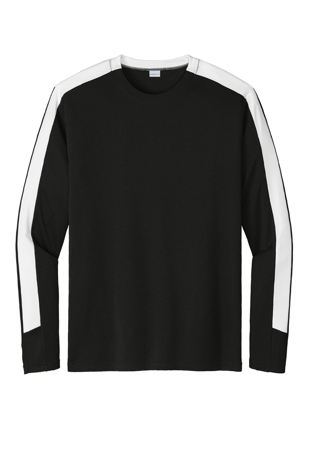 Sport-Tek ST100LS Mens Moisture Wicking Competitor United Long Sleeve Crewneck T-Shirt Black/White Flat Front