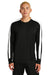 Sport-Tek ST100LS Mens Moisture Wicking Competitor United Long Sleeve Crewneck T-Shirt Black/White Model Front