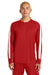 Sport-Tek ST100LS Mens Moisture Wicking Competitor United Long Sleeve Crewneck T-Shirt Deep Red/White Model Front