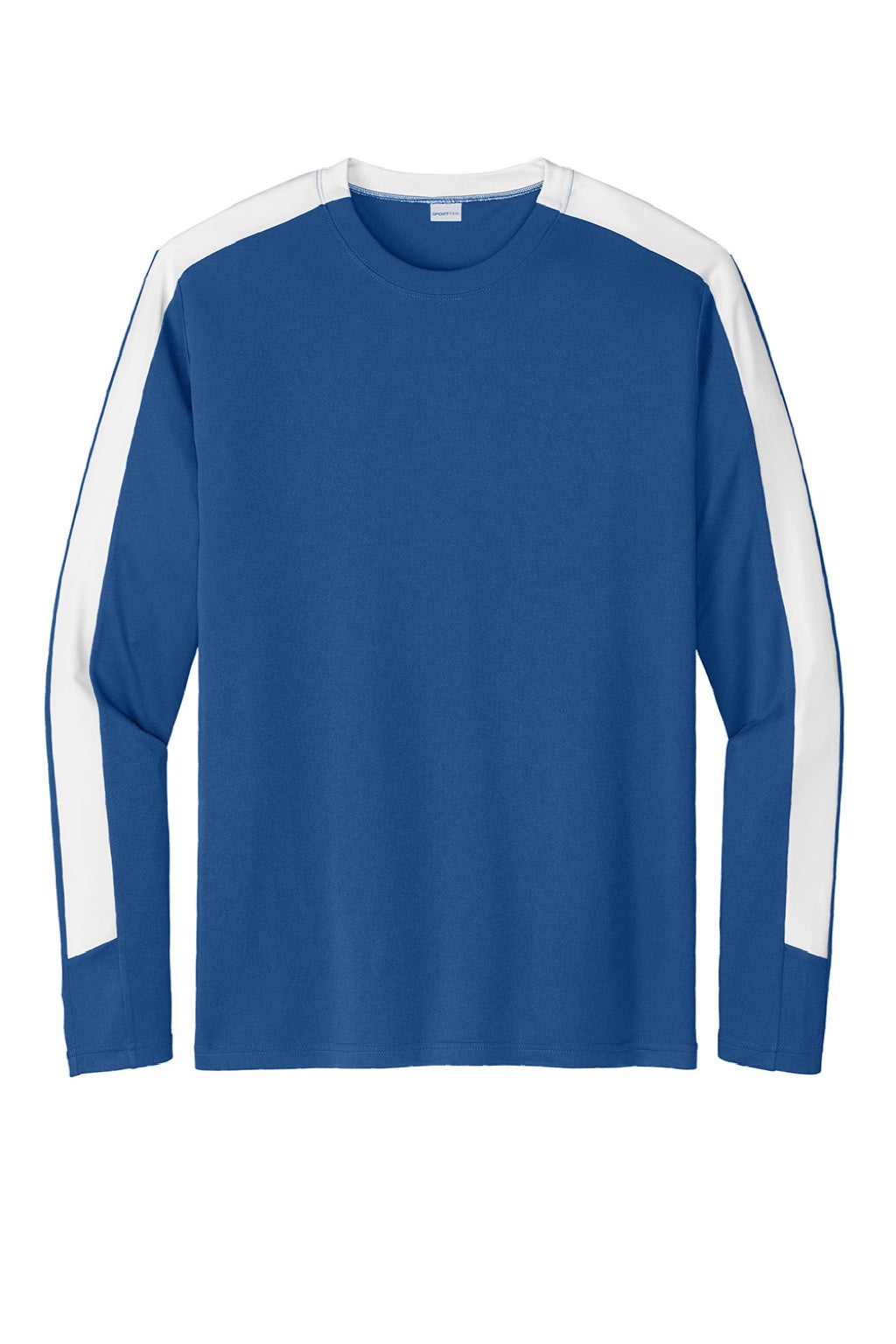 Sport-Tek ST100LS Mens Moisture Wicking Competitor United Long Sleeve Crewneck T-Shirt Royal Blue/White Flat Front
