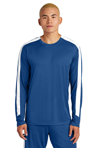 Sport-Tek ST100LS Mens Moisture Wicking Competitor United Long Sleeve Crewneck T-Shirt Royal Blue/White Model Front