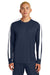 Sport-Tek ST100LS Mens Moisture Wicking Competitor United Long Sleeve Crewneck T-Shirt True Navy Blue/White Model Front
