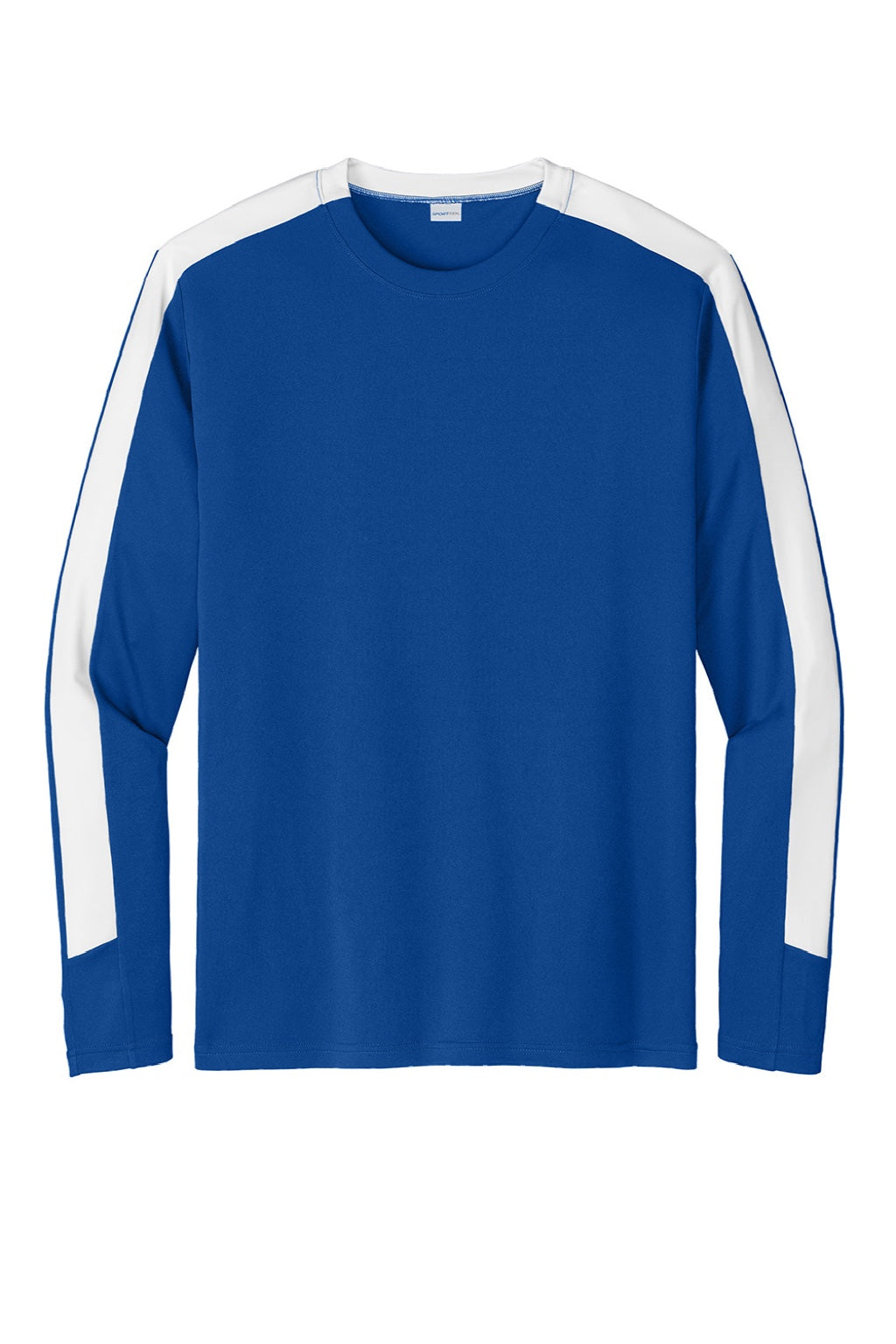 Sport-Tek ST100LS Mens Moisture Wicking Competitor United Long Sleeve Crewneck T-Shirt True Royal Blue/White Flat Front