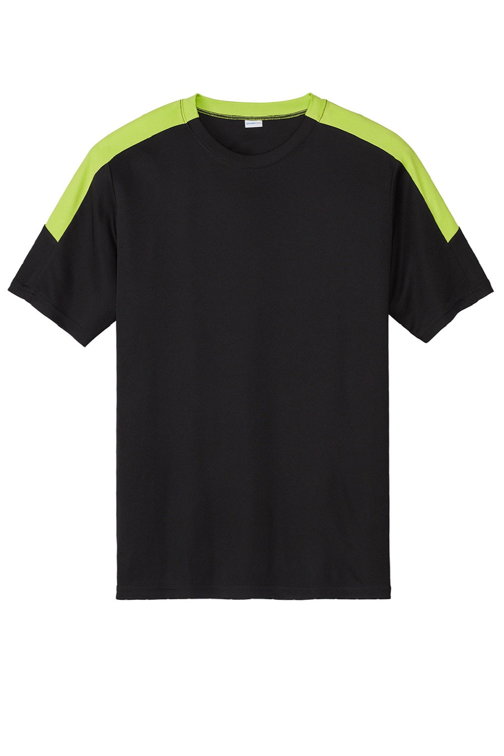 Sport-Tek ST100 Mens Moisture Wicking Competitor United Short Sleeve Crewneck T-Shirt Black/Lime Shock Green Flat Front
