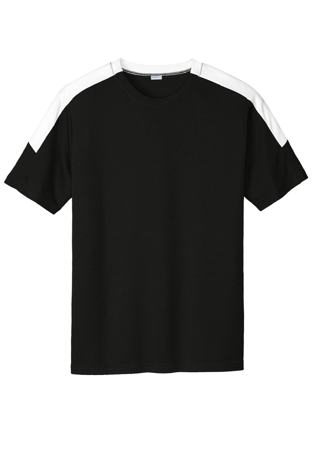 Sport-Tek ST100 Mens Moisture Wicking Competitor United Short Sleeve Crewneck T-Shirt Black/White Flat Front