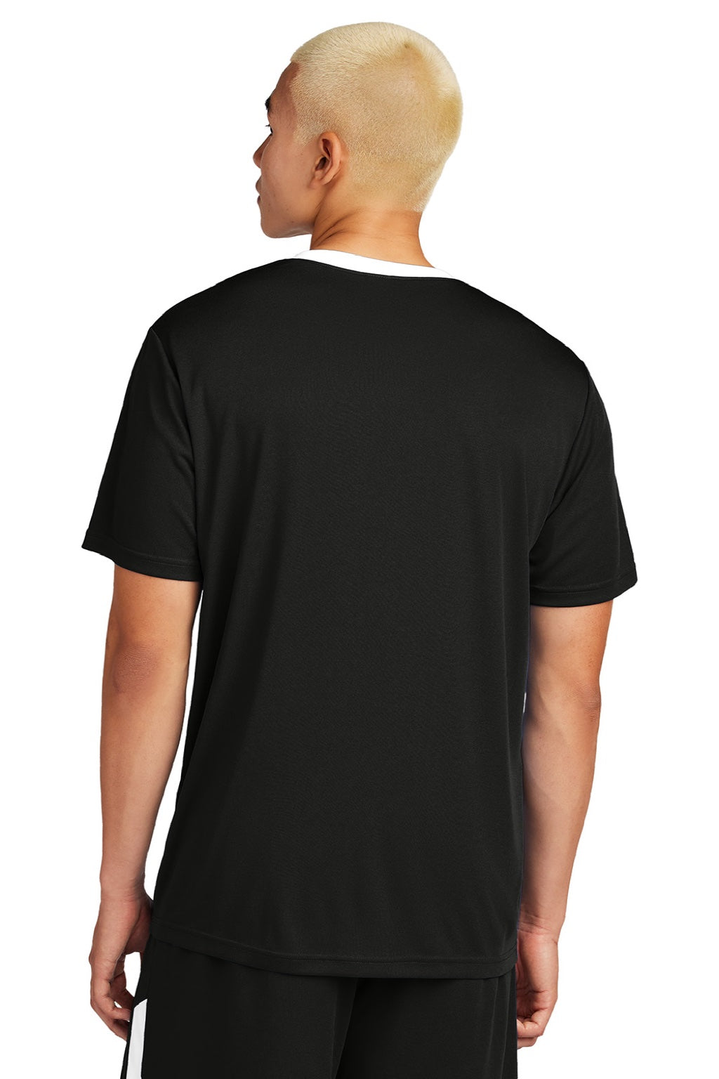 Sport-Tek ST100 Mens Moisture Wicking Competitor United Short Sleeve Crewneck T-Shirt Black/White Model Back