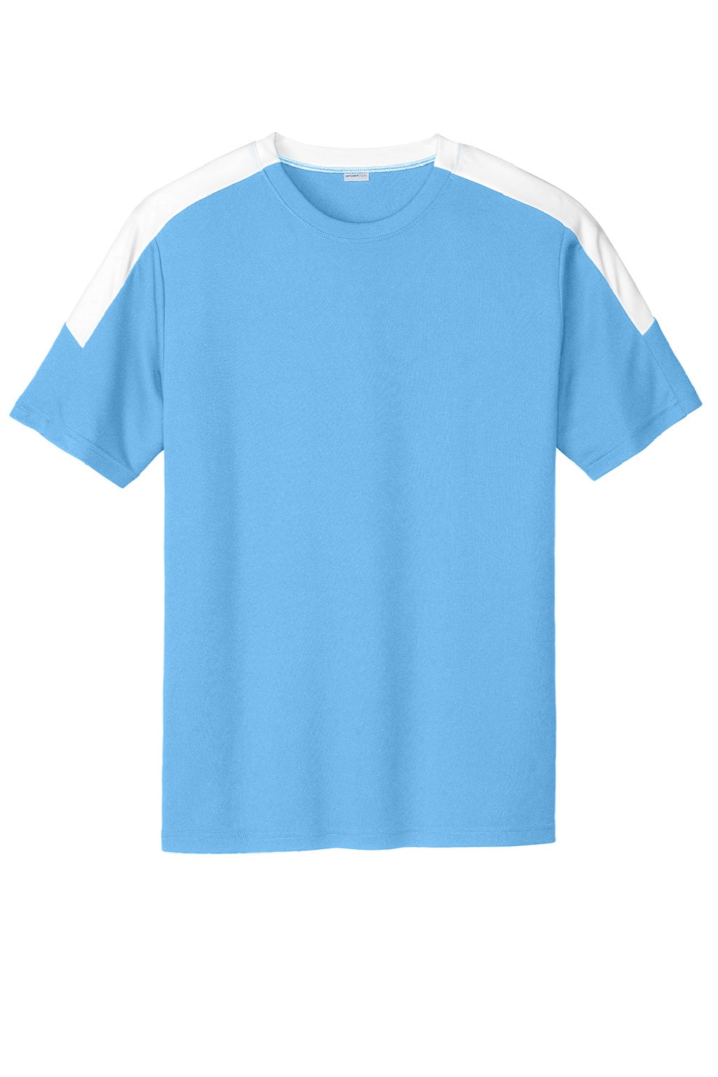 Sport-Tek ST100 Mens Moisture Wicking Competitor United Short Sleeve Crewneck T-Shirt Carolina Blue/White Flat Front