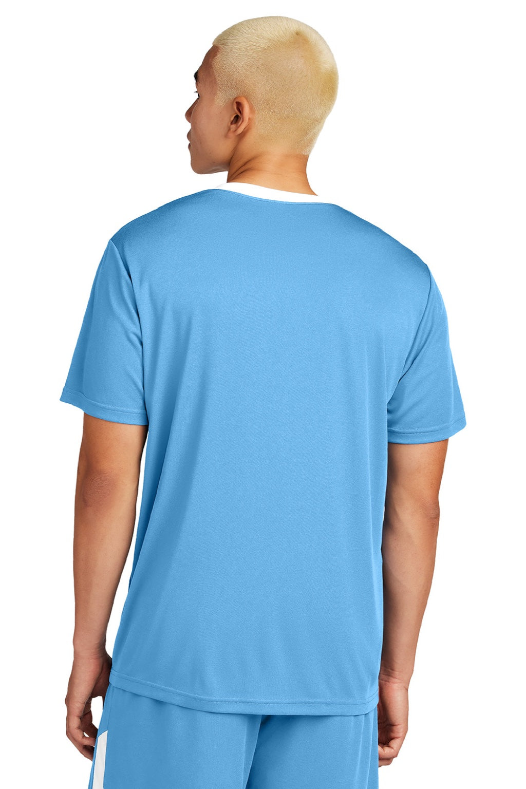 Sport-Tek ST100 Mens Moisture Wicking Competitor United Short Sleeve Crewneck T-Shirt Carolina Blue/White Model Back