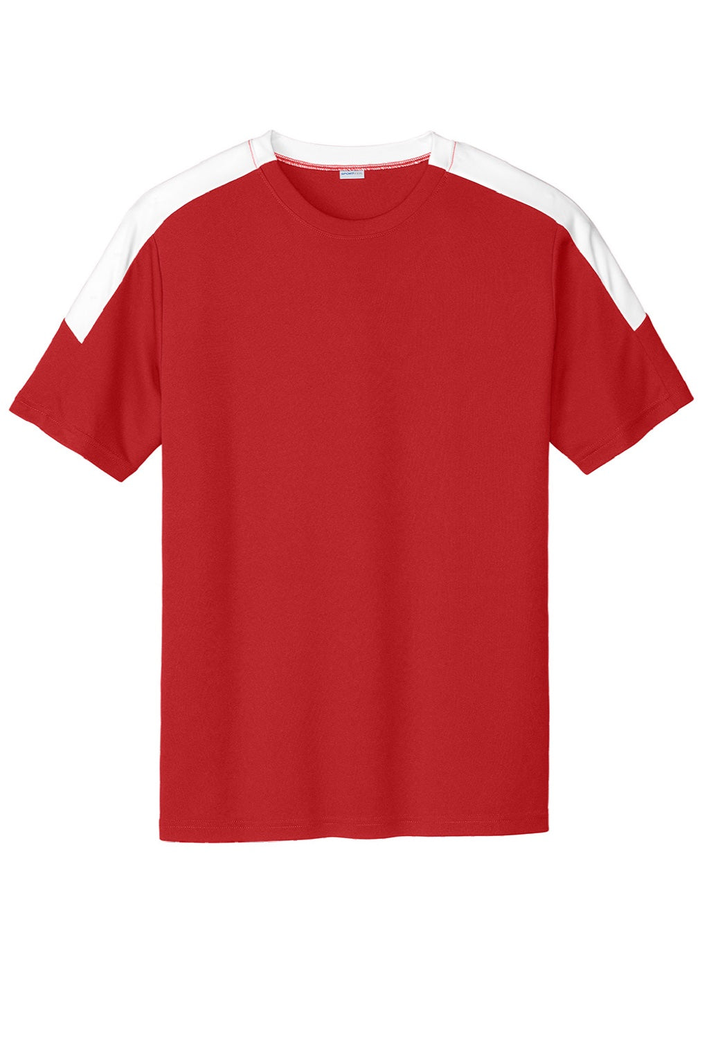 Sport-Tek ST100 Mens Moisture Wicking Competitor United Short Sleeve Crewneck T-Shirt Deep Red/White Flat Front