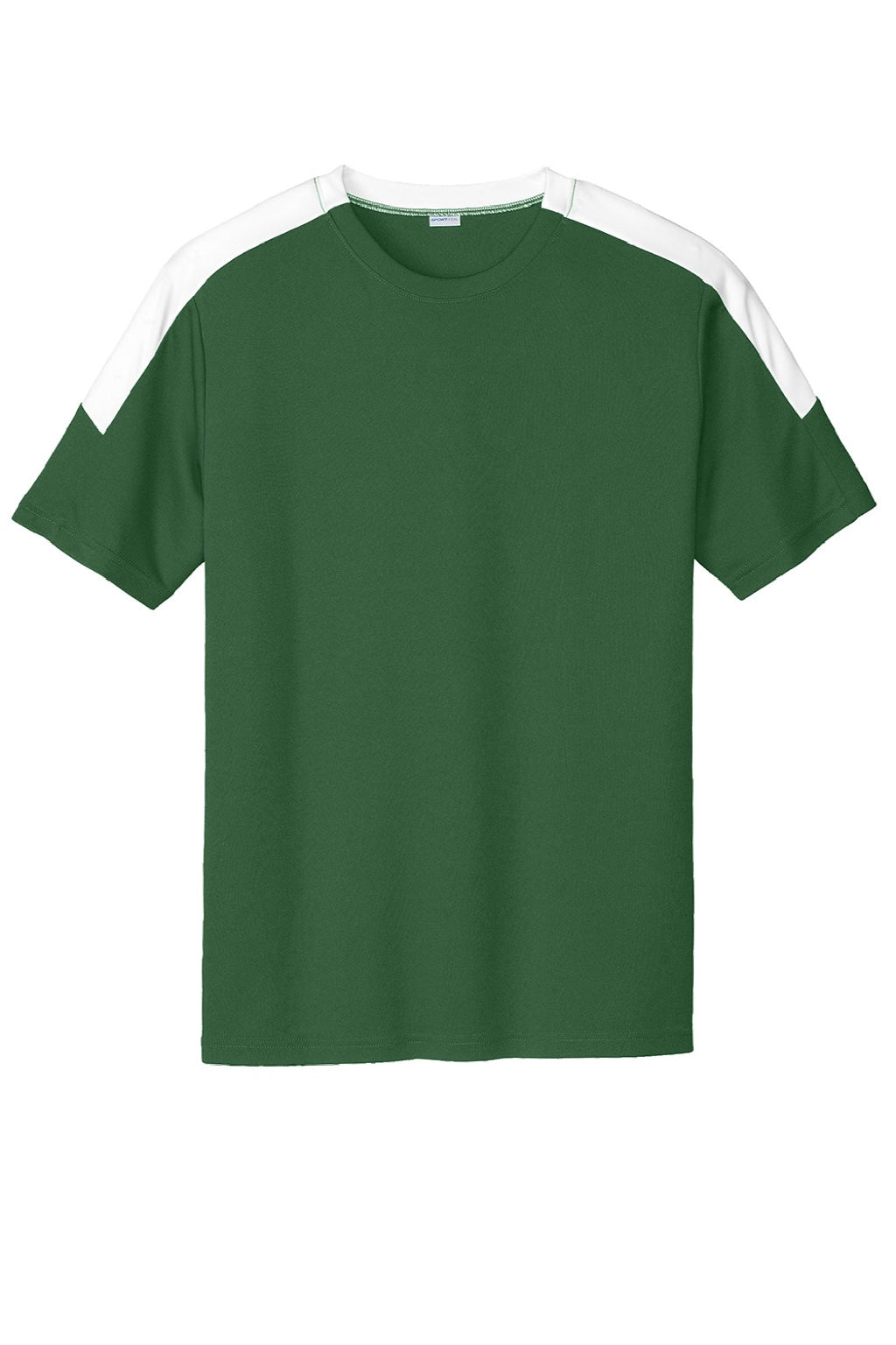 Sport-Tek ST100 Mens Moisture Wicking Competitor United Short Sleeve Crewneck T-Shirt Forest Green/White Flat Front