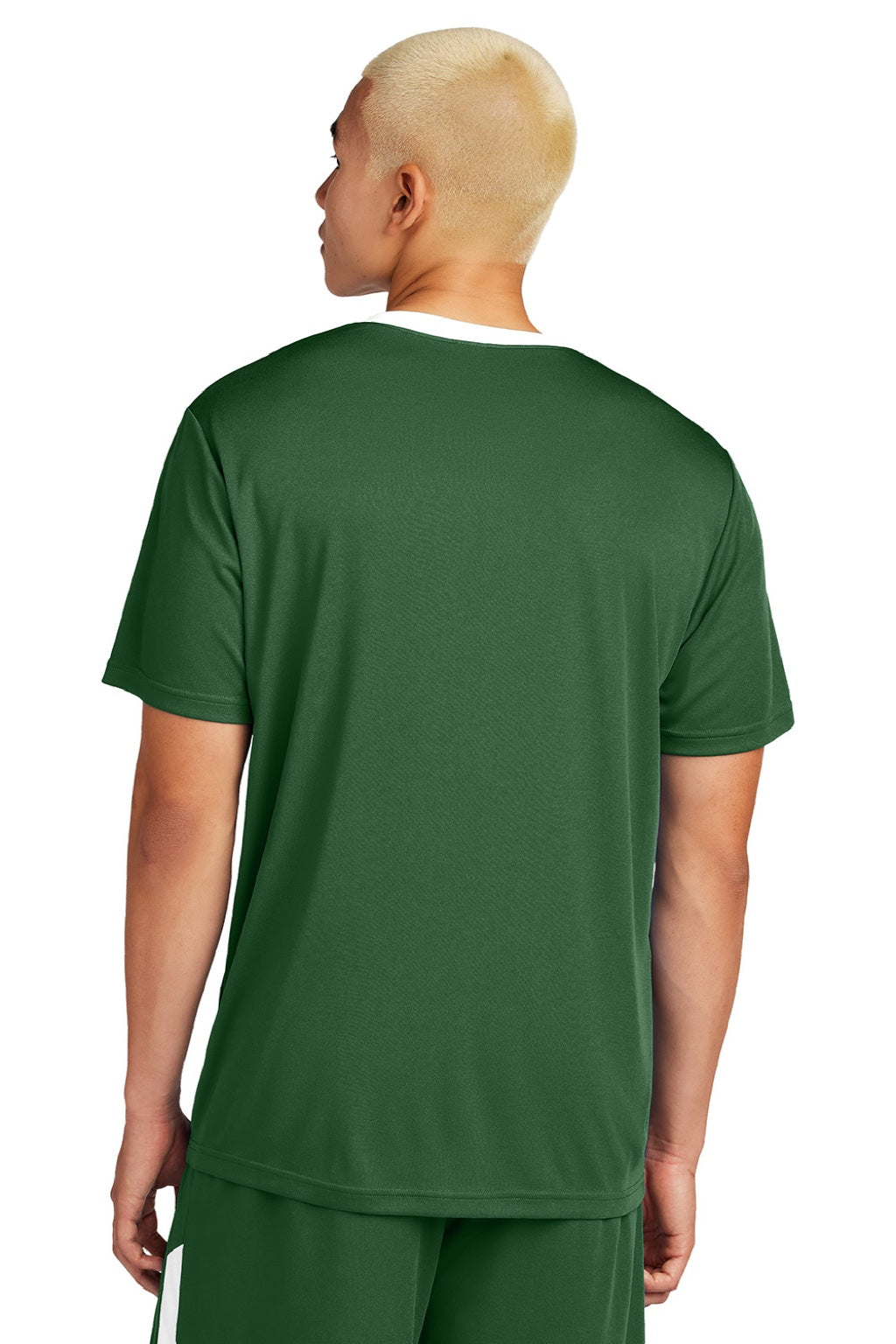 Sport-Tek ST100 Mens Moisture Wicking Competitor United Short Sleeve Crewneck T-Shirt Forest Green/White Model Back