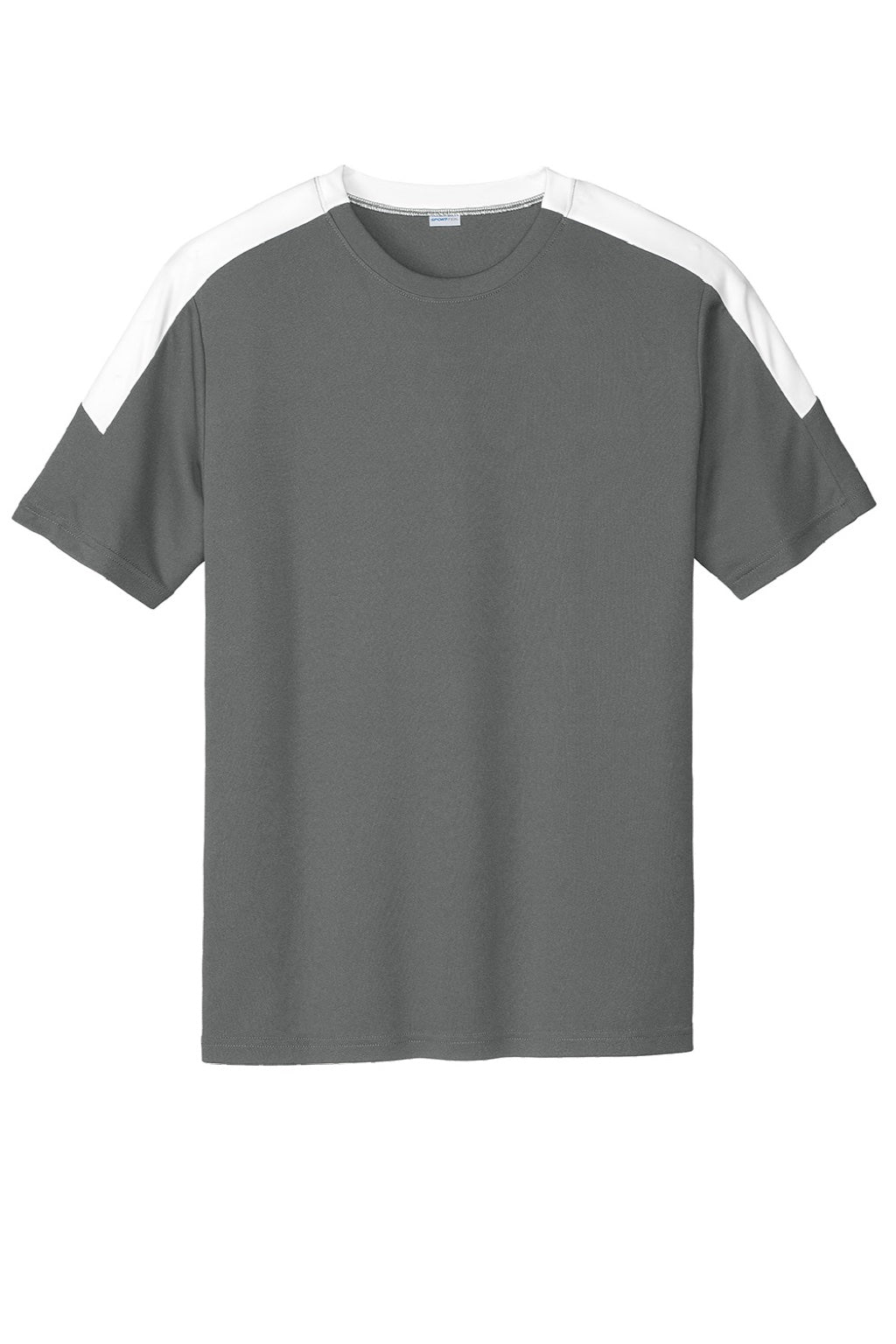 Sport-Tek ST100 Mens Moisture Wicking Competitor United Short Sleeve Crewneck T-Shirt Iron Grey/White Flat Front