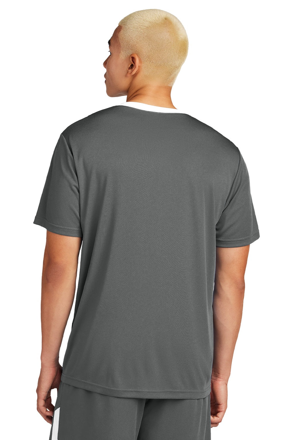 Sport-Tek ST100 Mens Moisture Wicking Competitor United Short Sleeve Crewneck T-Shirt Iron Grey/White Model Back