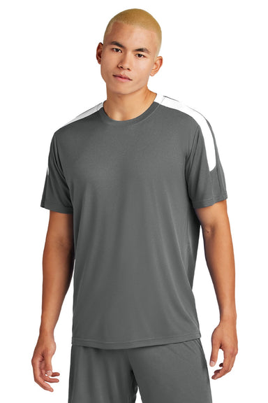 Sport-Tek ST100 Mens Moisture Wicking Competitor United Short Sleeve Crewneck T-Shirt Iron Grey/White Model Front