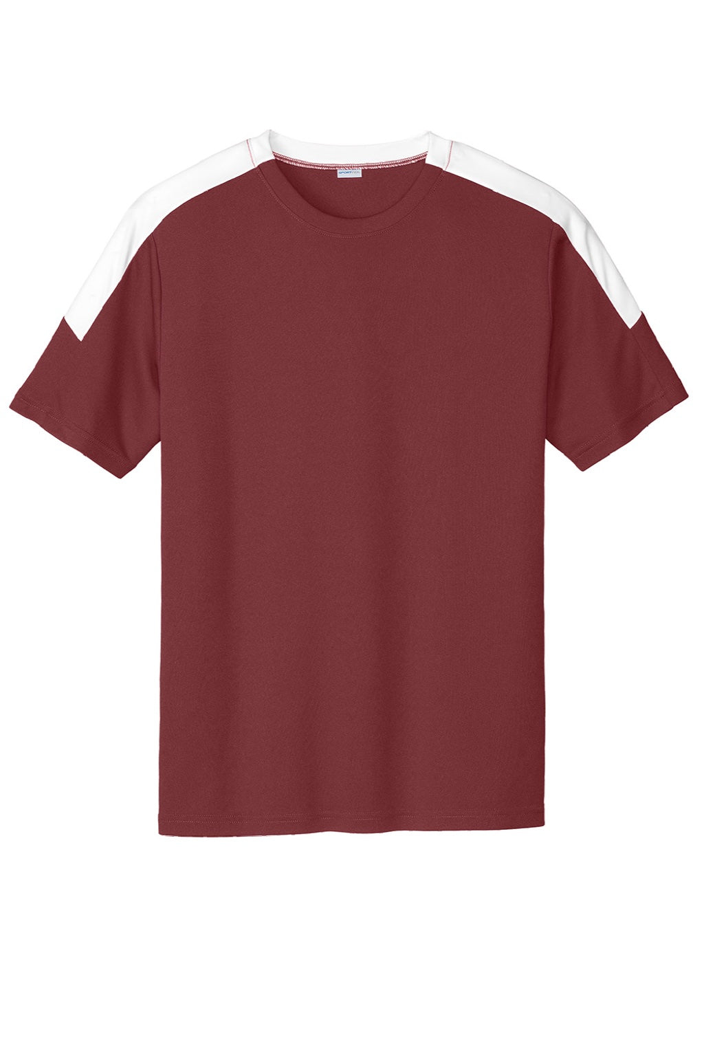 Sport-Tek ST100 Mens Moisture Wicking Competitor United Short Sleeve Crewneck T-Shirt Maroon/White Flat Front