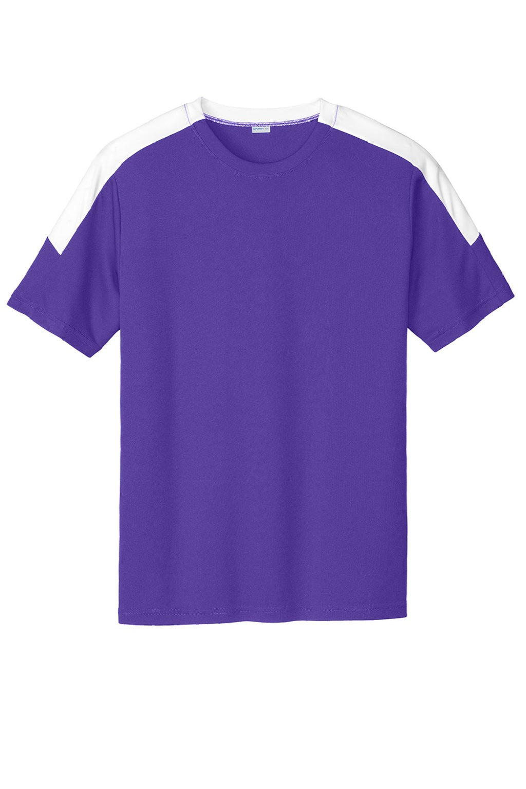 Sport-Tek ST100 Mens Moisture Wicking Competitor United Short Sleeve Crewneck T-Shirt Purple/White Flat Front