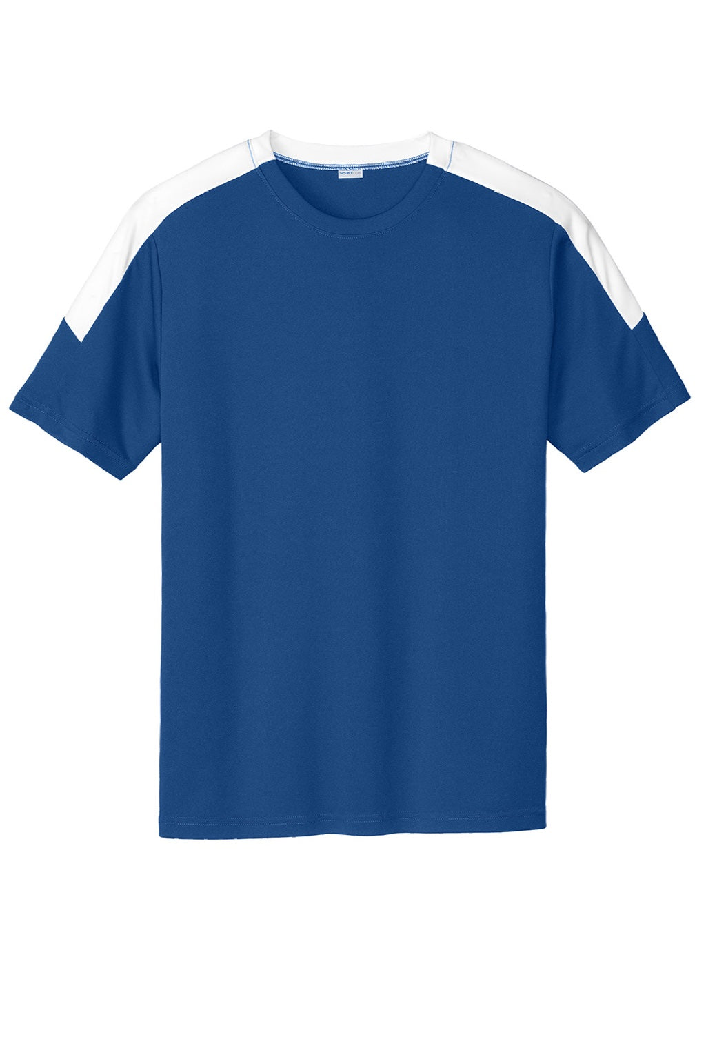 Sport-Tek ST100 Mens Moisture Wicking Competitor United Short Sleeve Crewneck T-Shirt Royal Blue/White Flat Front