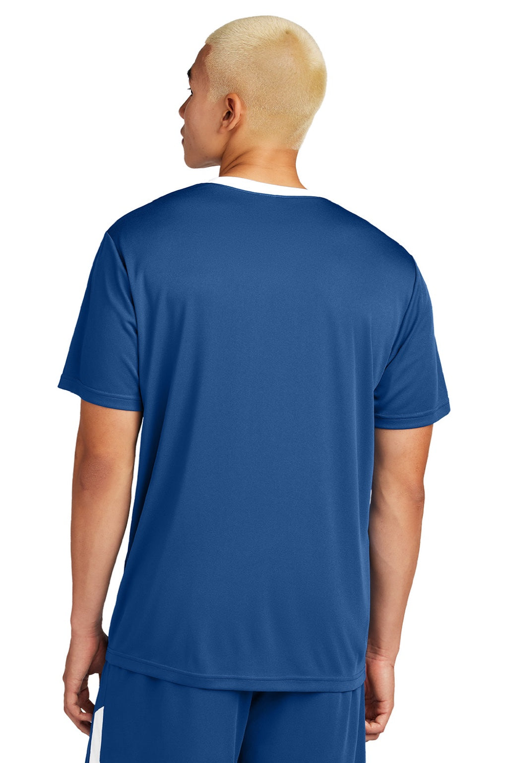 Sport-Tek ST100 Mens Moisture Wicking Competitor United Short Sleeve Crewneck T-Shirt Royal Blue/White Model Back